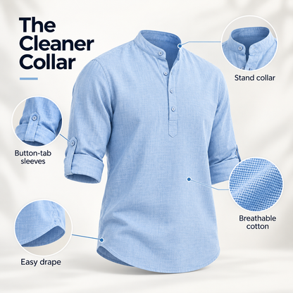 Men’s Lightweight Cotton Casual Shirt – Breathable Stand Collar Button-Up