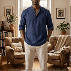Men’s Lightweight Cotton Casual Shirt – Breathable Stand Collar Button-Up