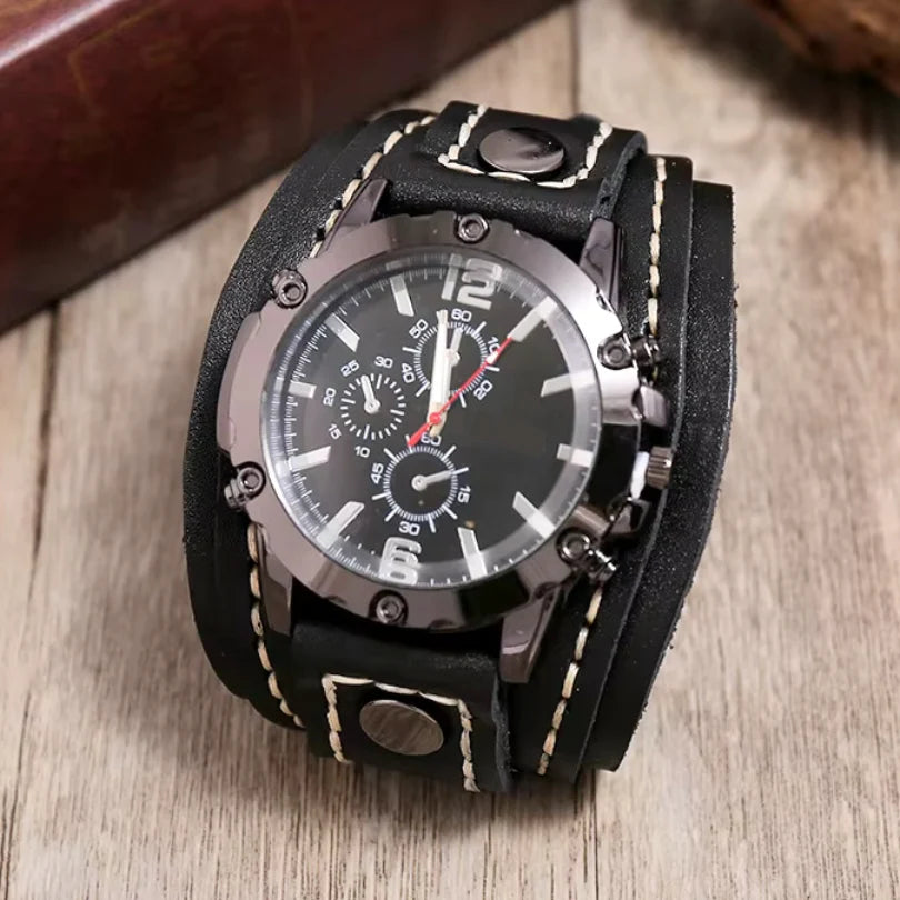 Vintage Leather Cuff Watch for Men