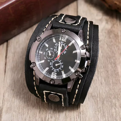 Vintage Leather Cuff Watch for Men