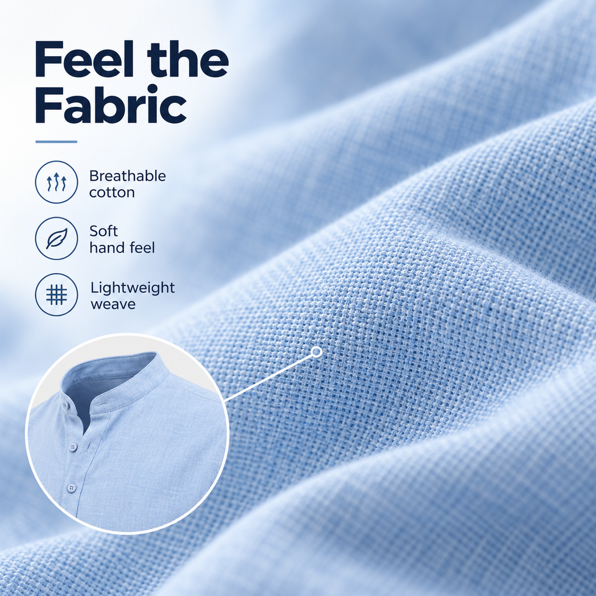 Men’s Lightweight Cotton Casual Shirt – Breathable Stand Collar Button-Up