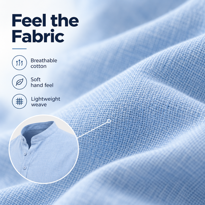 Men’s Lightweight Cotton Casual Shirt – Breathable Stand Collar Button-Up