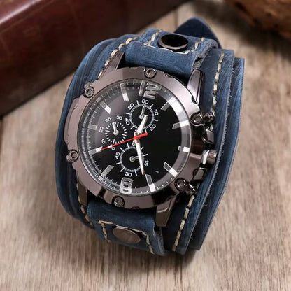 Vintage Leather Cuff Watch for Men
