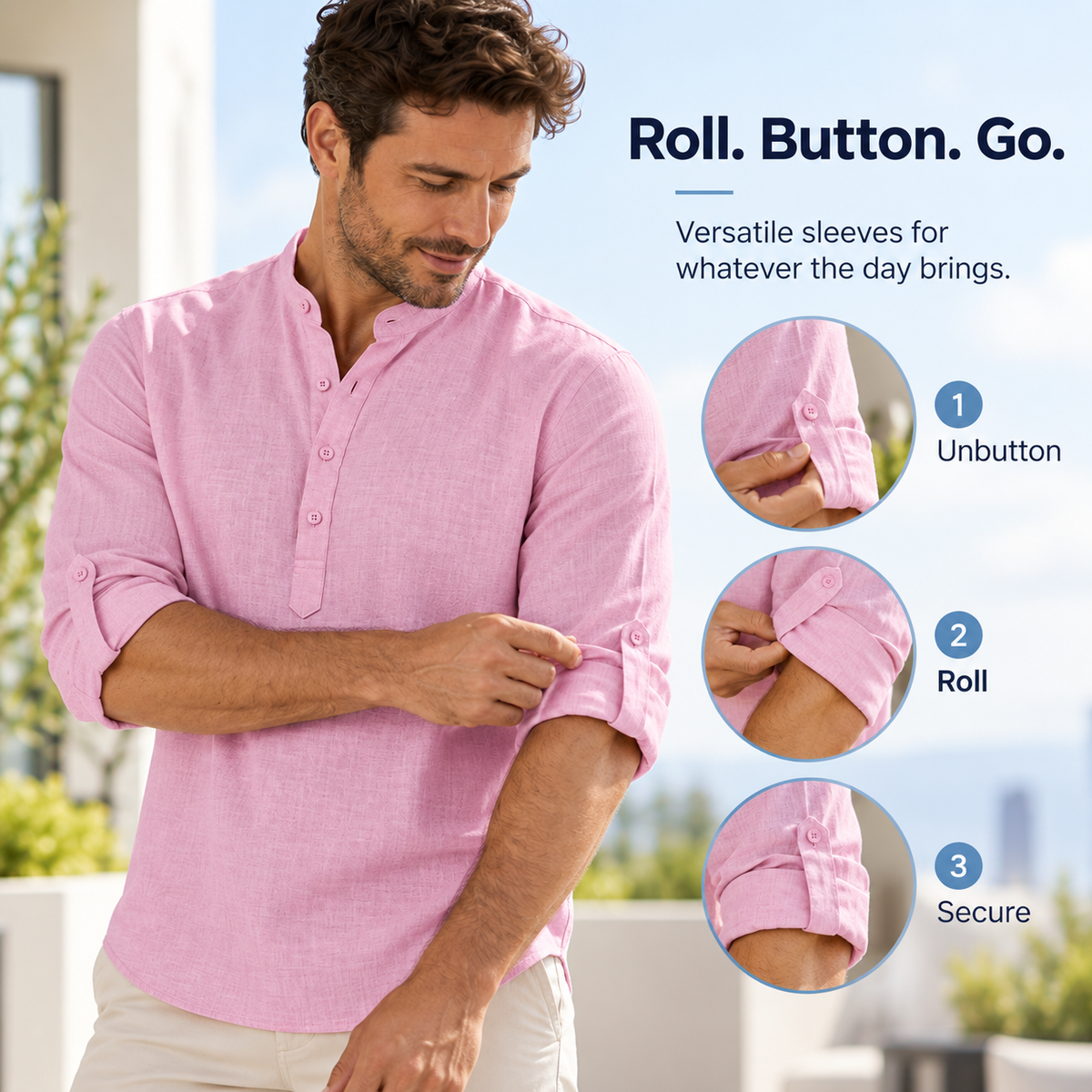 Men’s Lightweight Cotton Casual Shirt – Breathable Stand Collar Button-Up