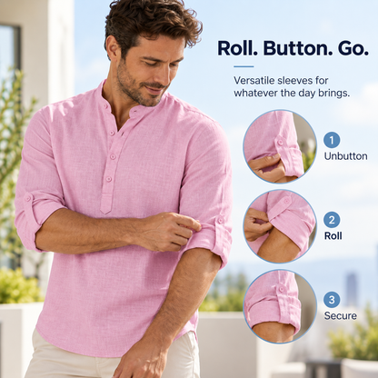 Men’s Lightweight Cotton Casual Shirt – Breathable Stand Collar Button-Up