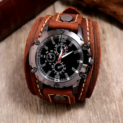 Vintage Leather Cuff Watch for Men