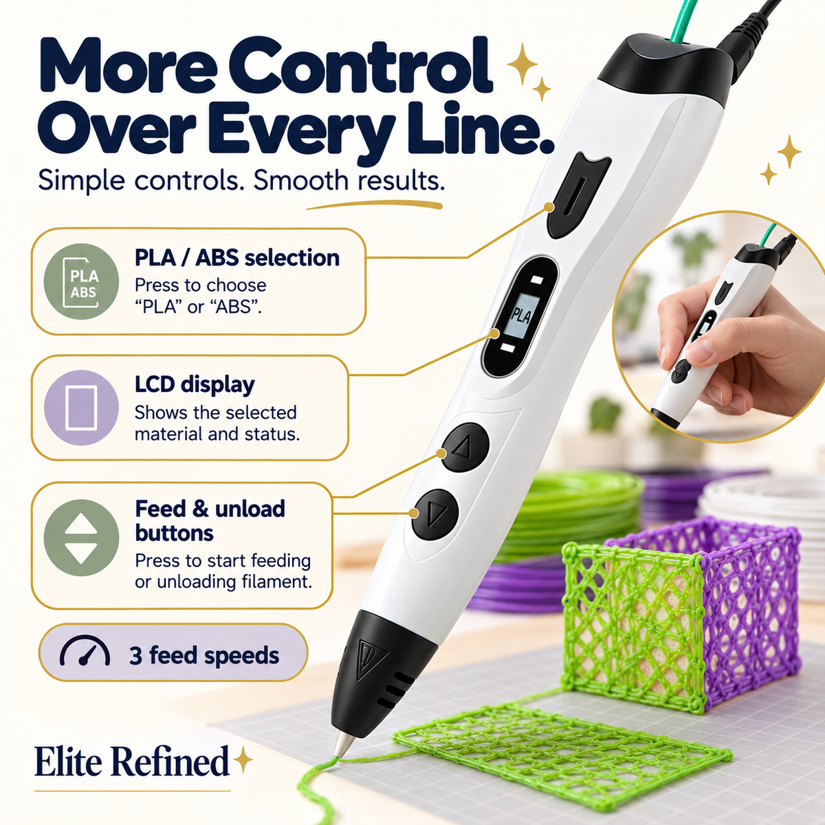 LCD 3D Printing Pen for Creative PLA Drawing Projects