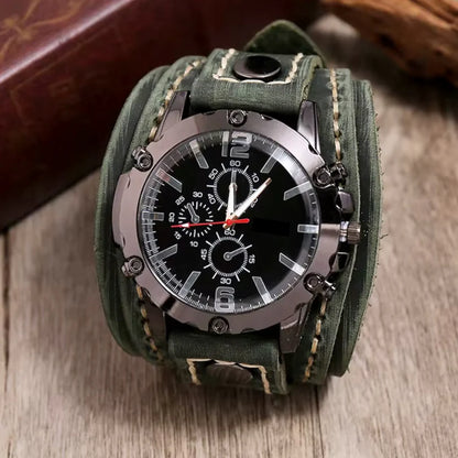 Vintage Leather Cuff Watch for Men