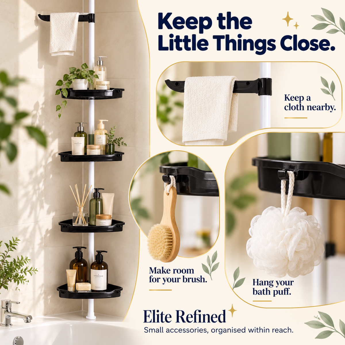 4-Tier Adjustable Tension-Pole Shower Caddy Organizer