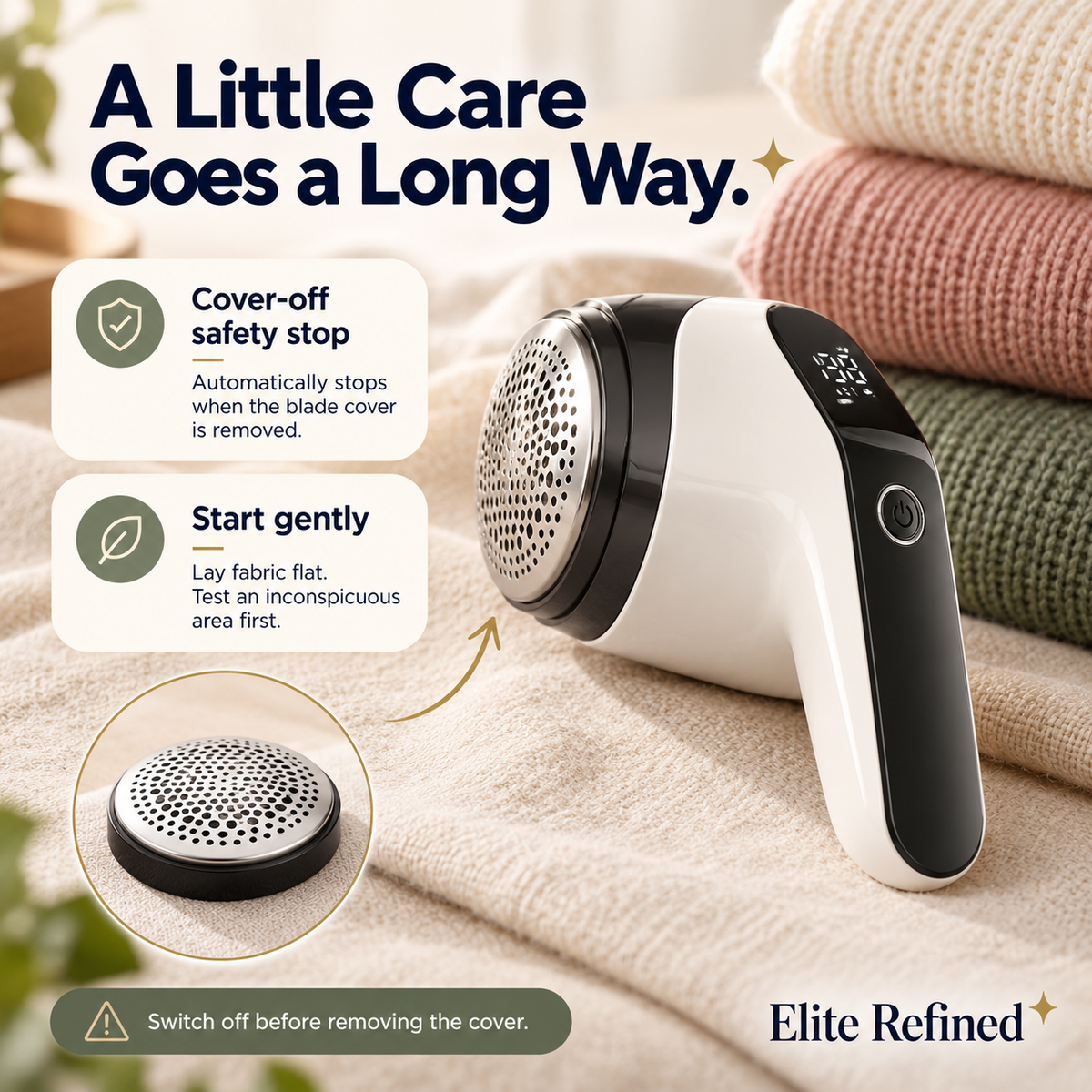 3-Speed Rechargeable Electric Fabric Shaver with Digital Display