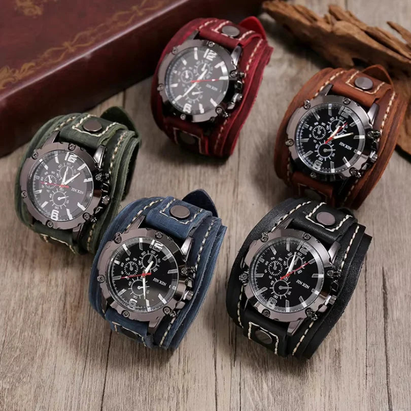 Vintage Leather Cuff Watch for Men