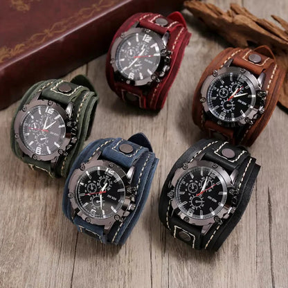 Vintage Leather Cuff Watch for Men