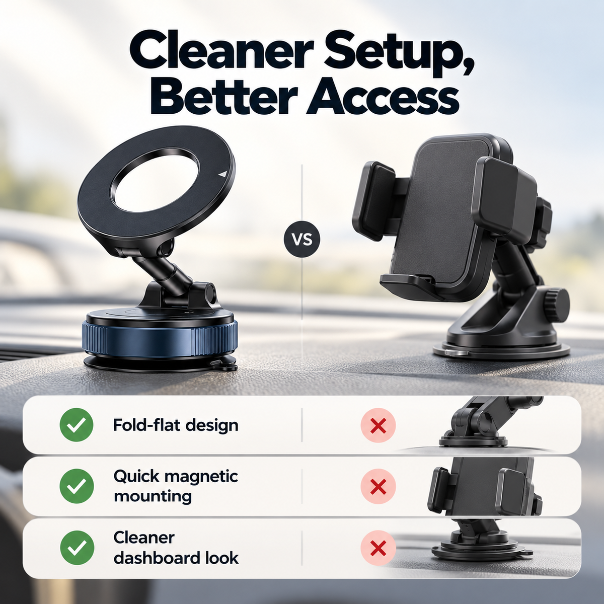 360° Foldable Magnetic Car Phone Mount – Adjustable Suction Holder