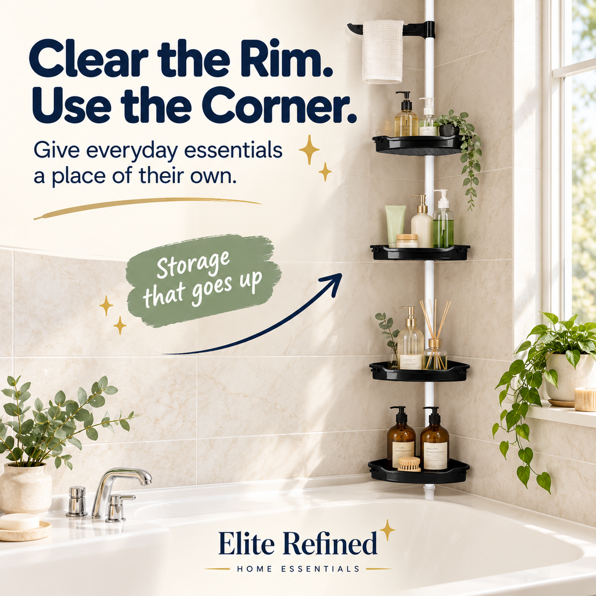 4-Tier Adjustable Tension-Pole Shower Caddy Organizer