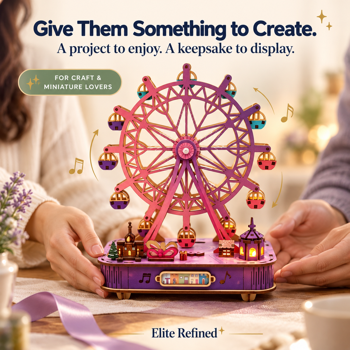 LED Ferris Wheel Wooden 3D Puzzle Music Box DIY Kit