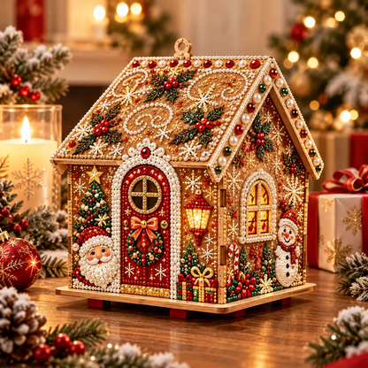 3D Christmas Wooden House Pearl & Rhinestone Art Kit