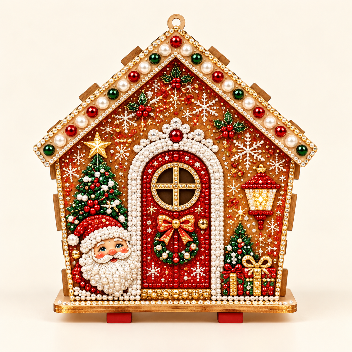 3D Christmas Wooden House Pearl & Rhinestone Art Kit
