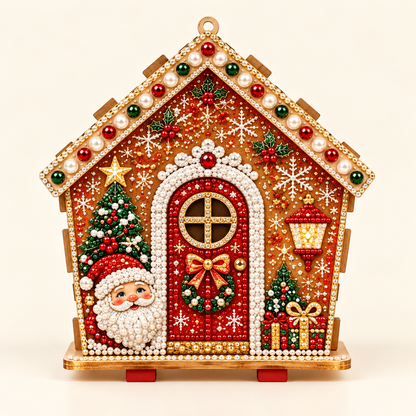 3D Christmas Wooden House Pearl & Rhinestone Art Kit