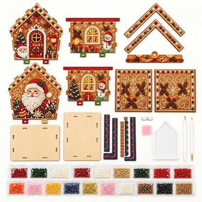 3D Christmas Wooden House Pearl & Rhinestone Art Kit