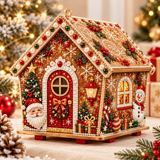 3D Christmas Wooden House Pearl & Rhinestone Art Kit