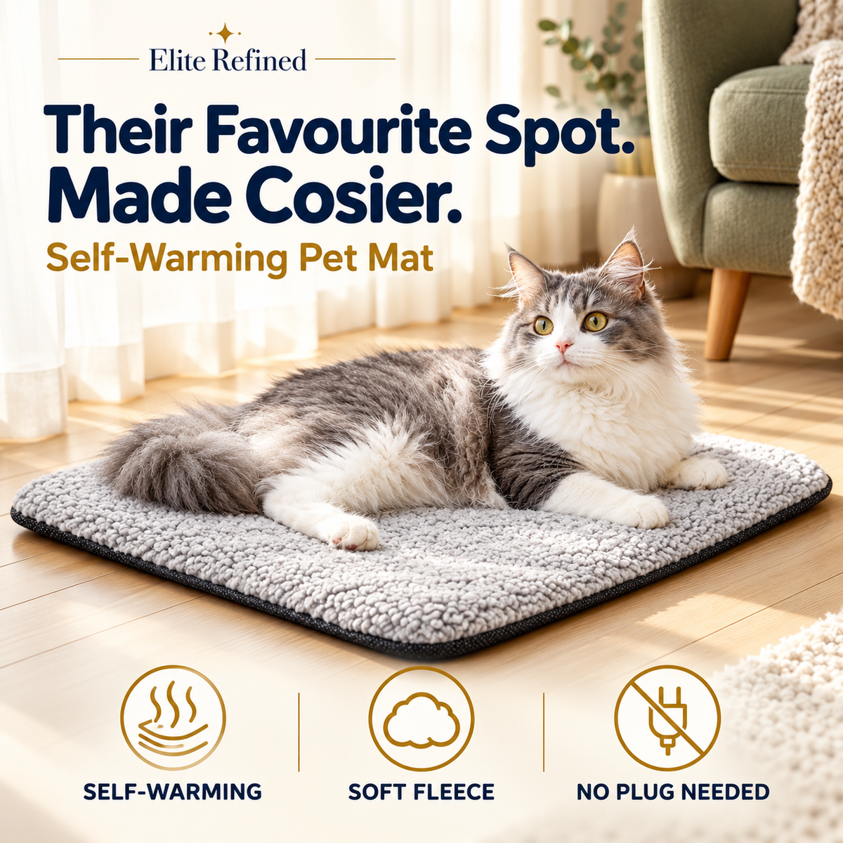 Self-Warming Thermal Pet Mat for Cats & Small Dogs