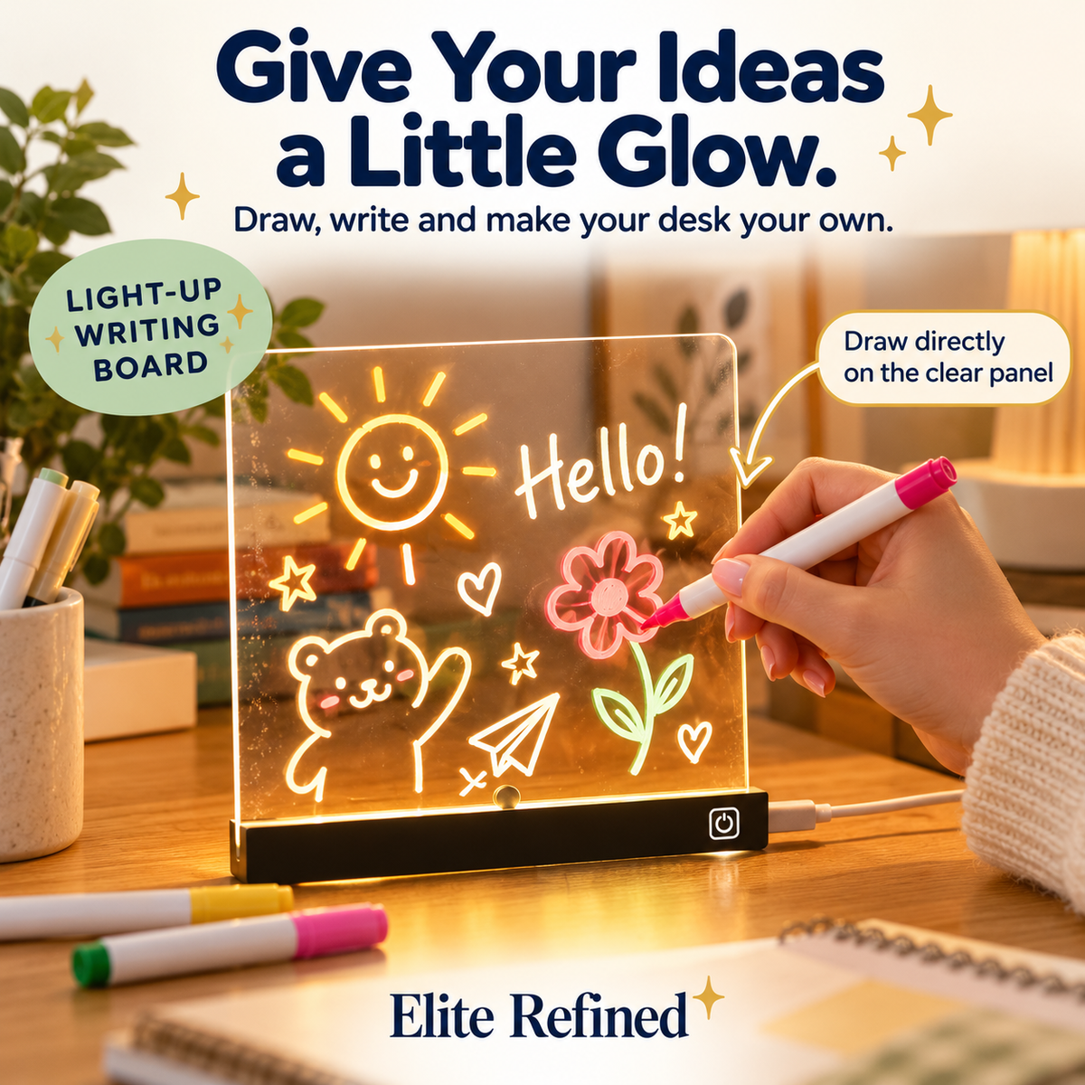 LED Light-Up Drawing Board for Kids — Reusable Glow Art