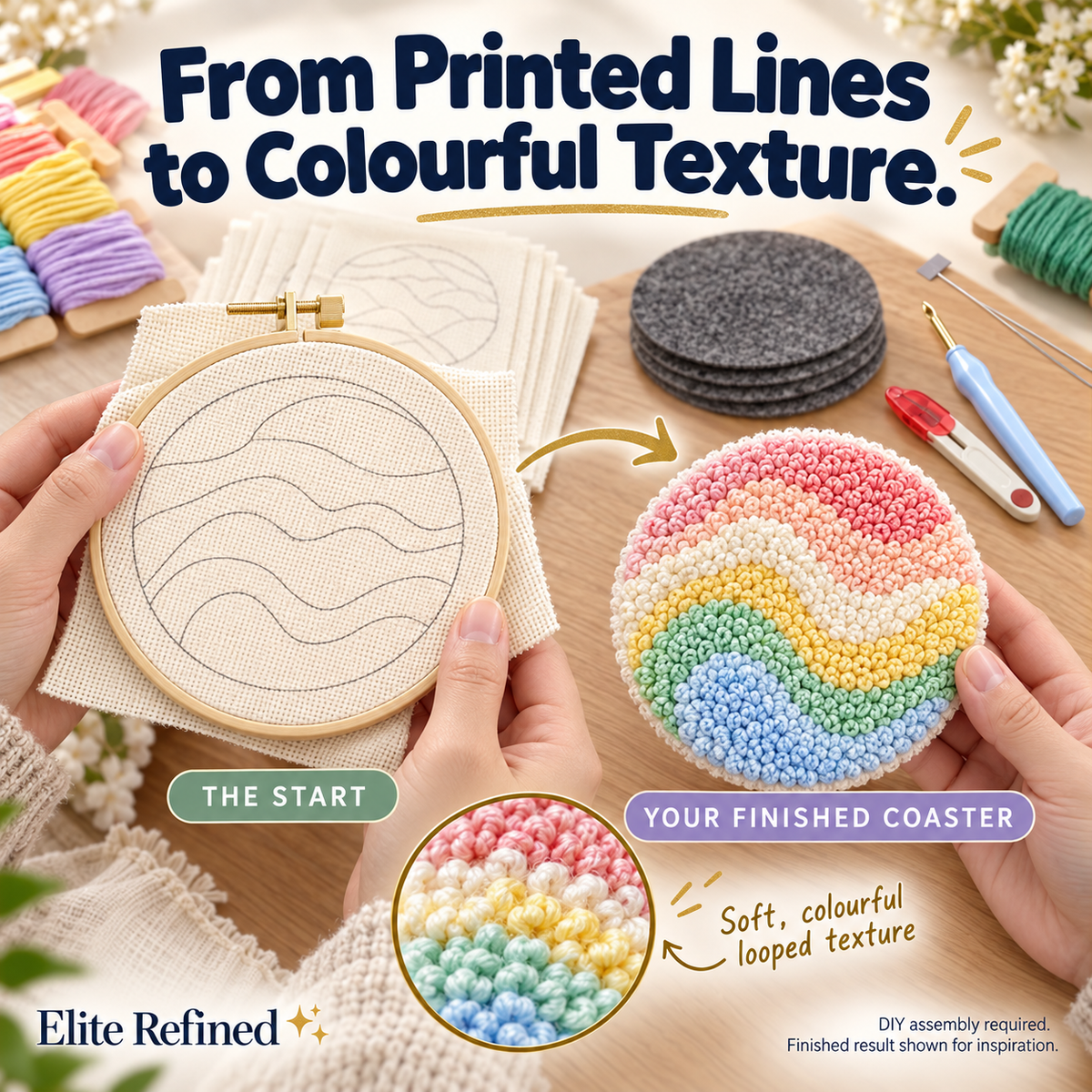 6-Piece Floral Punch-Needle Embroidery Coaster DIY Kit