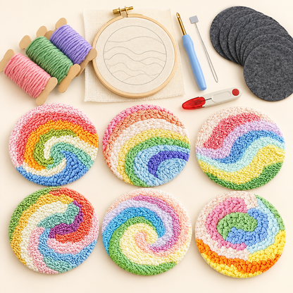 6-Piece Floral Punch-Needle Embroidery Coaster DIY Kit