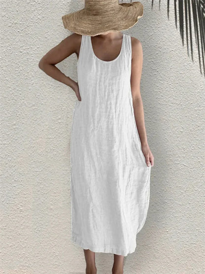 Mila Cotton-Linen Pocket Midi Dress
