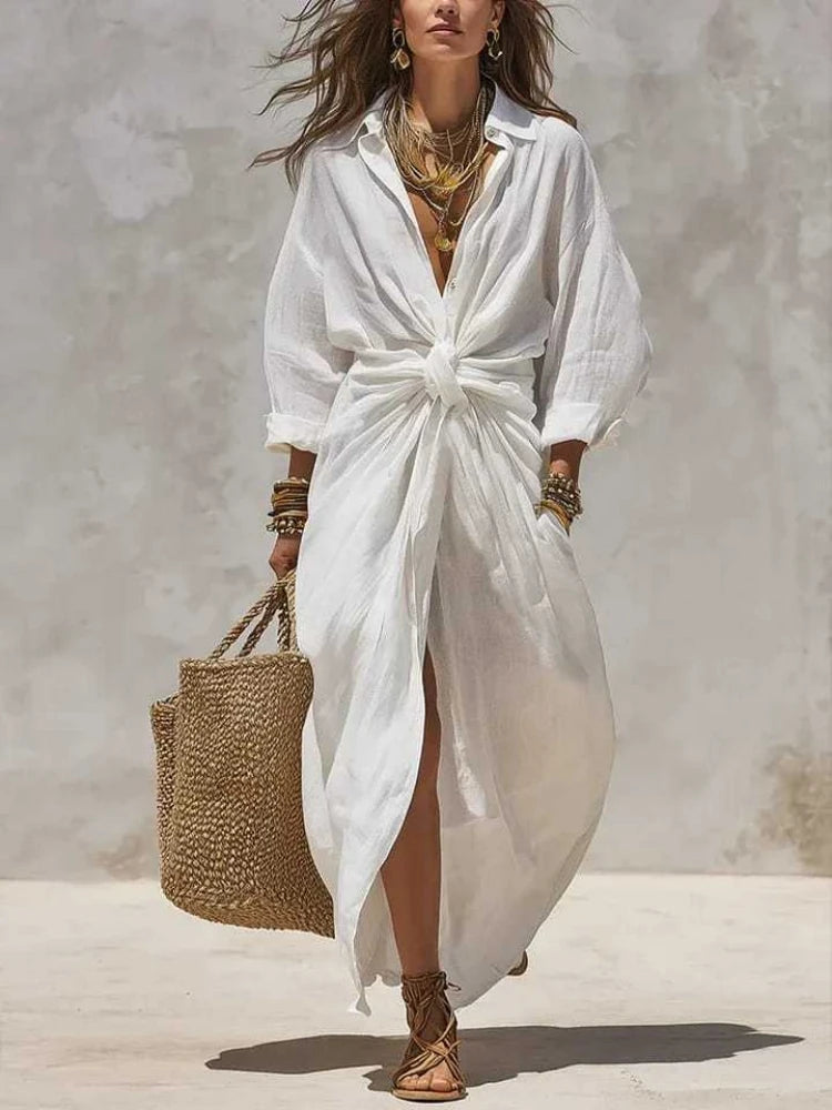Camille Tie-Waist Shirt Maxi Dress