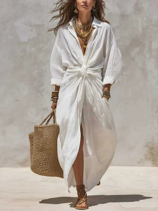 Camille Tie-Waist Shirt Maxi Dress