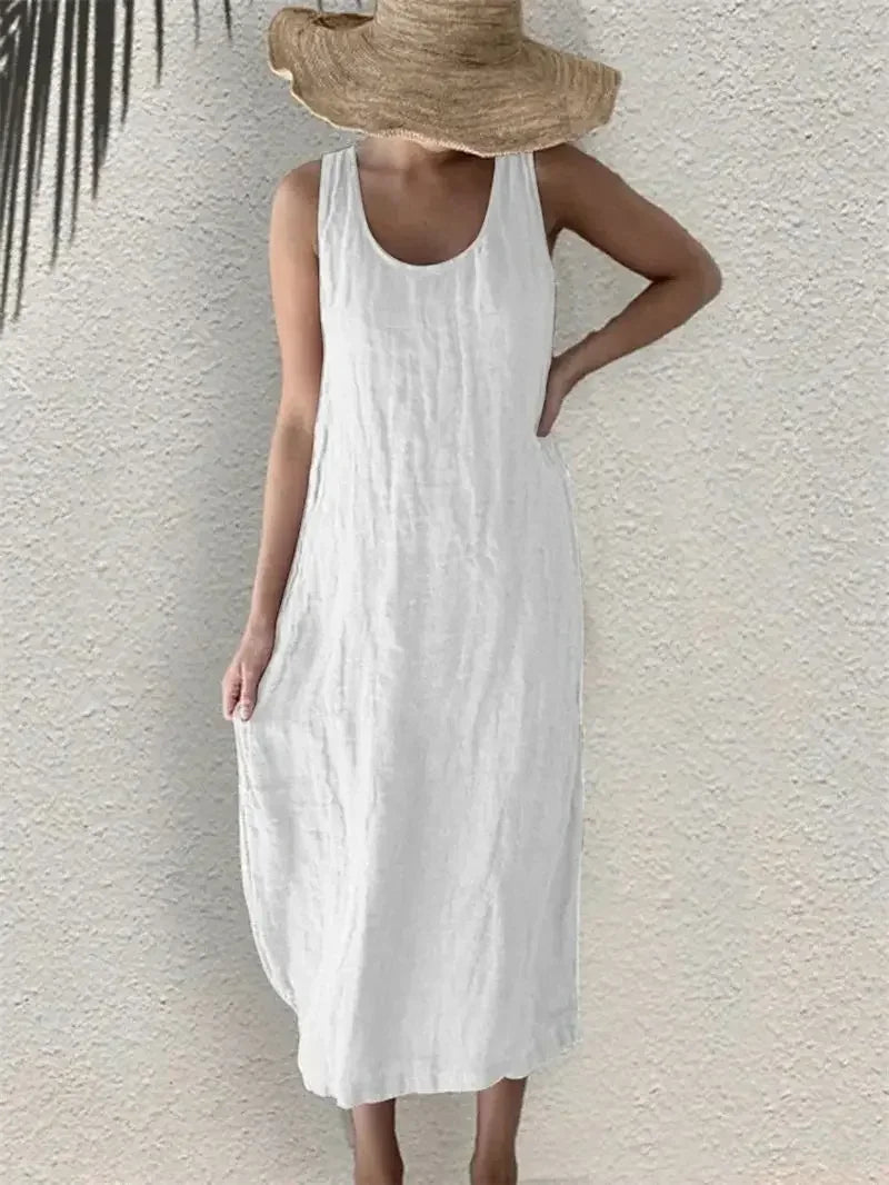 Mila Cotton-Linen Pocket Midi Dress