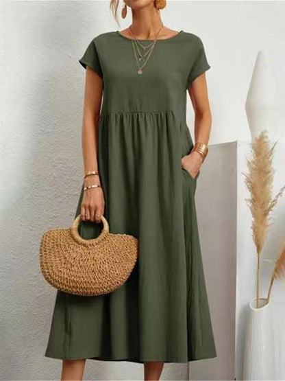 Marlow Cotton-Linen Pocket Midi Dress