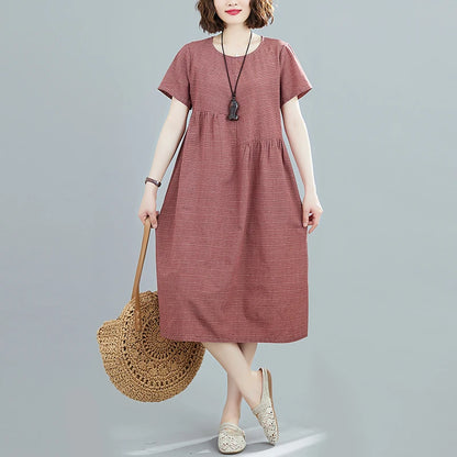 Willow Plaid Cotton-Linen Midi Dress