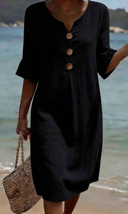 Clara Ruffle Button V-Neck Dress