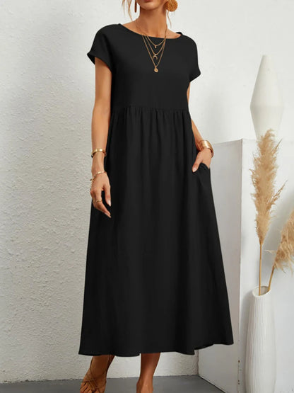 Marlow Cotton-Linen Pocket Midi Dress