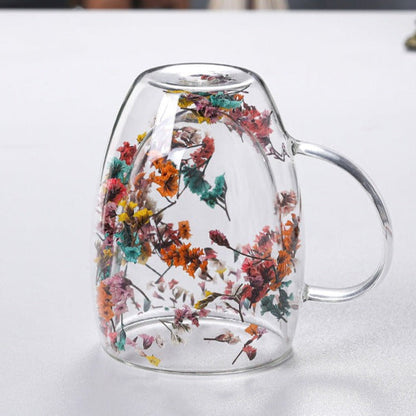 Floral Double Wall Glass Mug