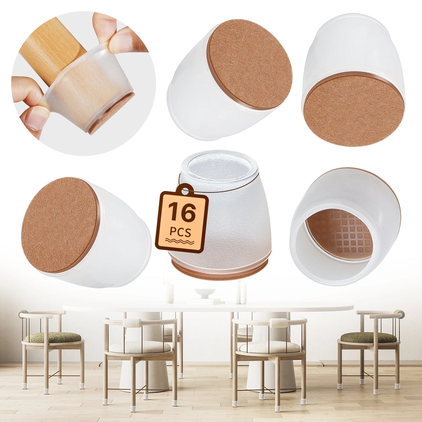 Protetor de Pé de Cadeira em Silicone | Kit com 16 Peças