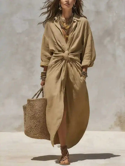Camille Tie-Waist Shirt Maxi Dress