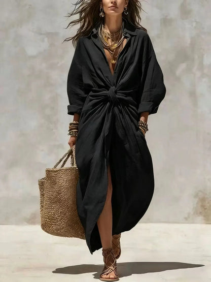 Camille Tie-Waist Shirt Maxi Dress