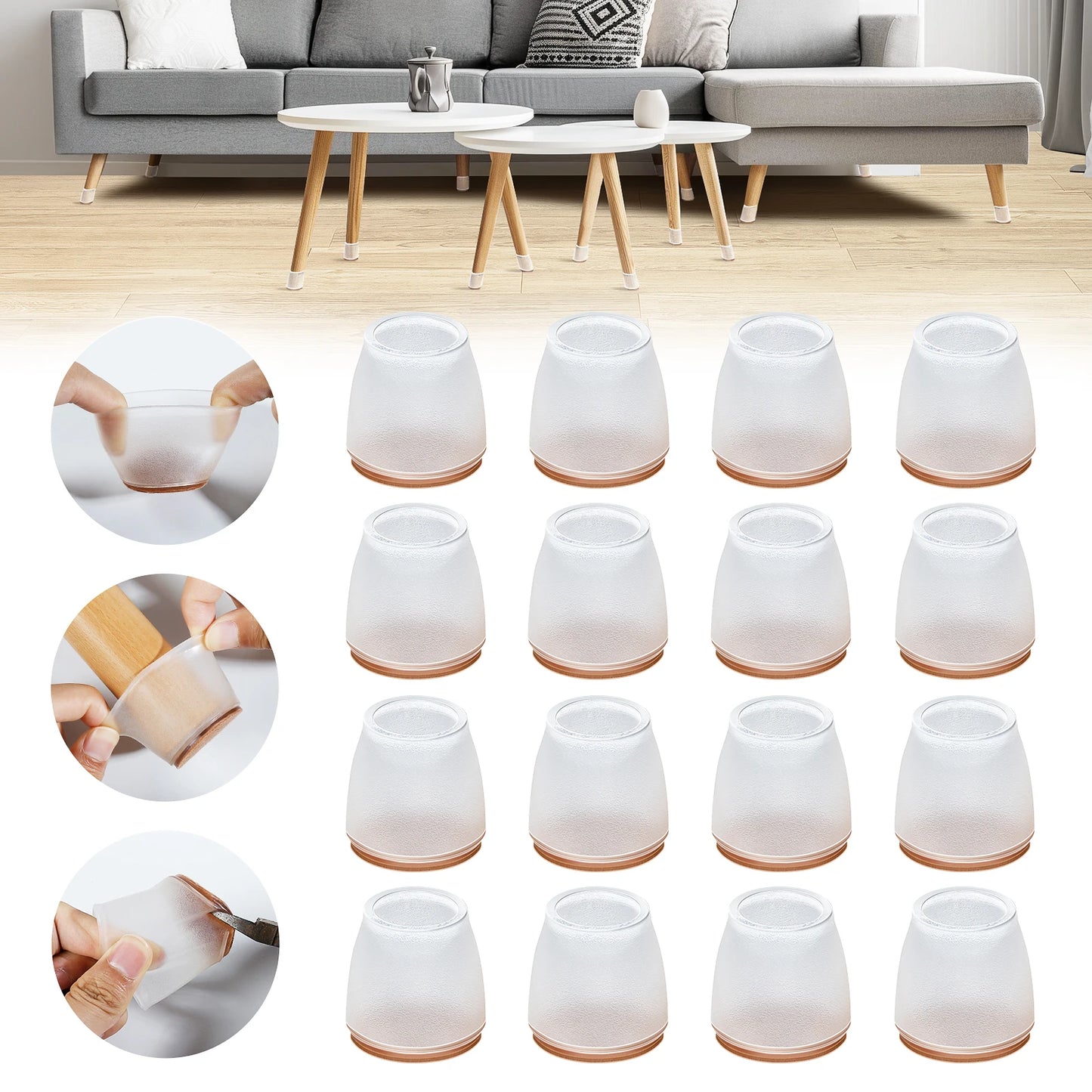 Protetor de Pé de Cadeira em Silicone | Kit com 16 Peças