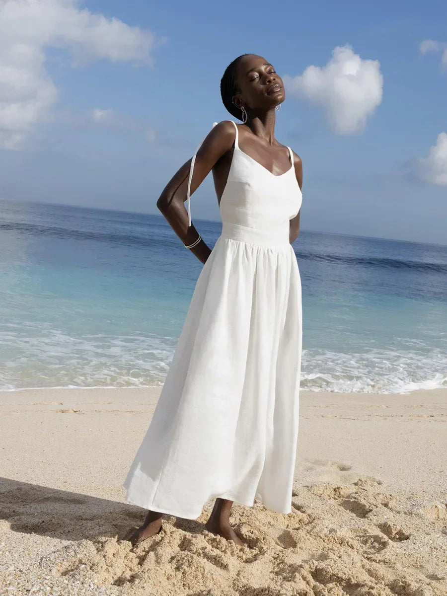 Amara Cotton-Linen V-Neck Midi Dress