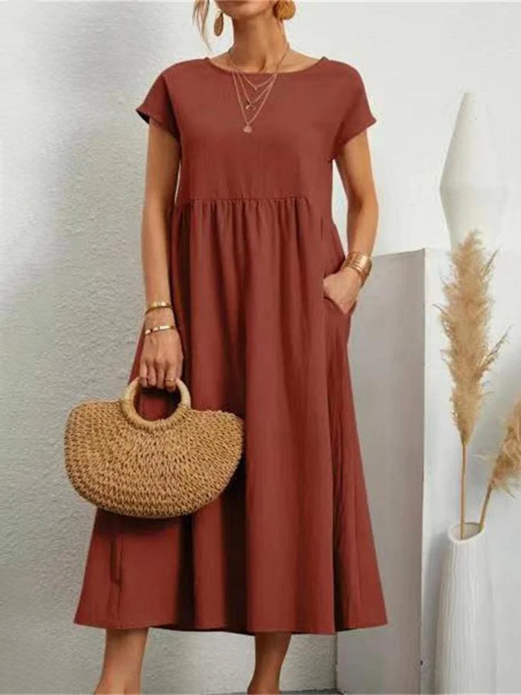 Marlow Cotton-Linen Pocket Midi Dress