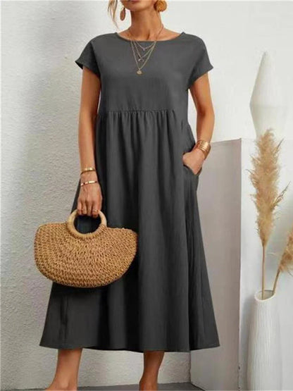 Marlow Cotton-Linen Pocket Midi Dress