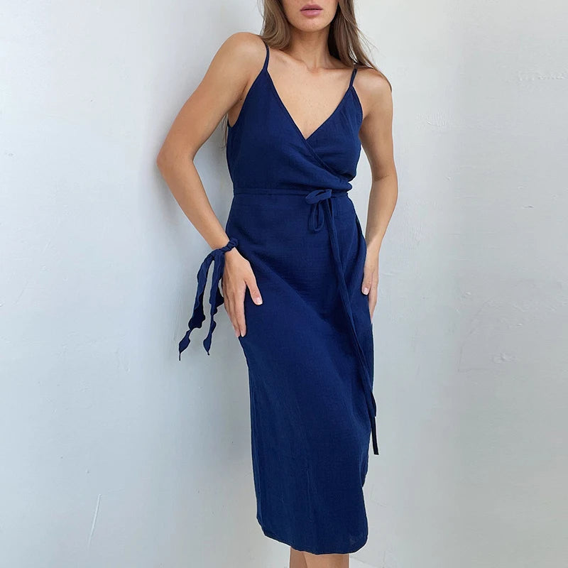 Elara Cotton Gauze V-Neck Midi Dress