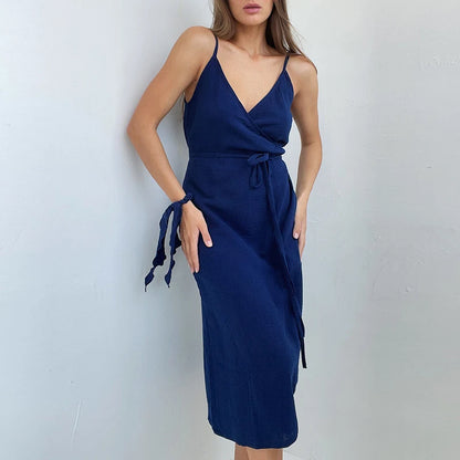 Elara Cotton Gauze V-Neck Midi Dress