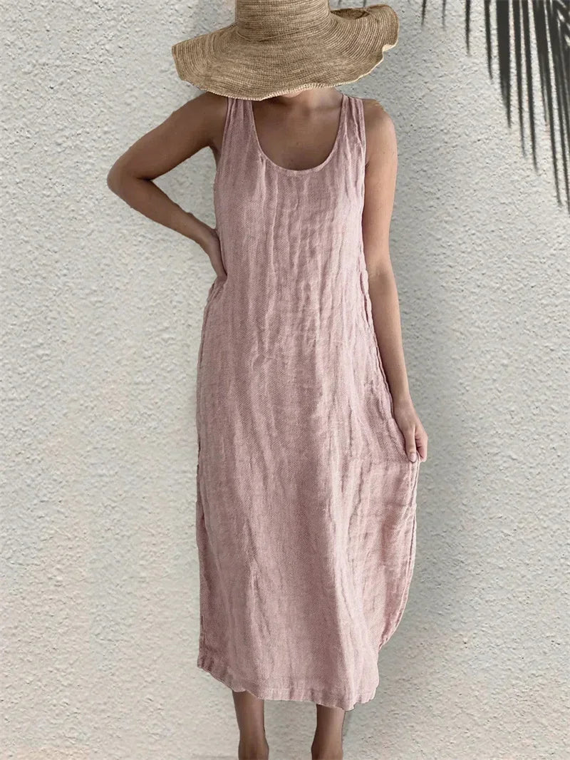 Mila Cotton-Linen Pocket Midi Dress