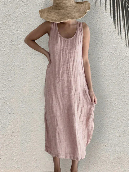 Mila Cotton-Linen Pocket Midi Dress