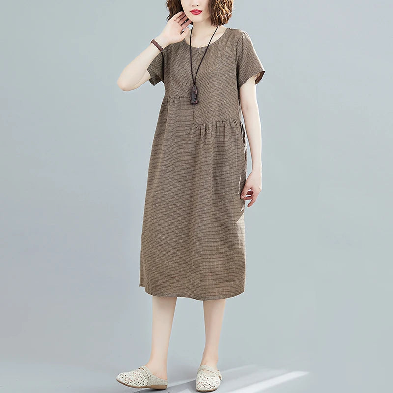 Willow Plaid Cotton-Linen Midi Dress