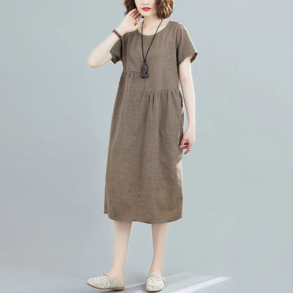 Willow Plaid Cotton-Linen Midi Dress